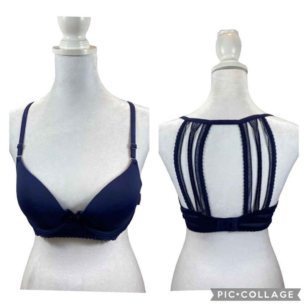 Aerie Strappy Back Navy Lace Bra Padded Size 34C